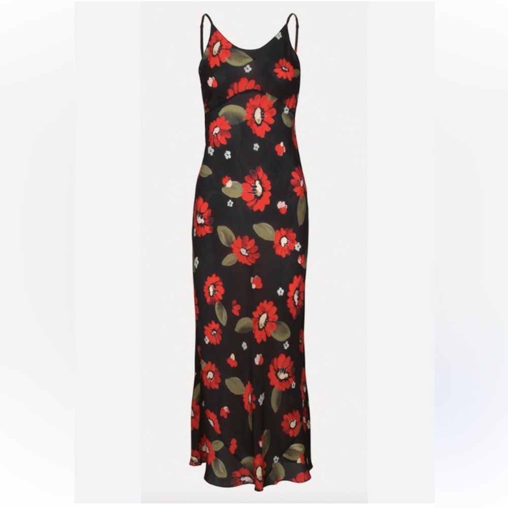 Realisation Par Black Satin Midi Slip Dress with Red Floral Print - Picture 13 of 13